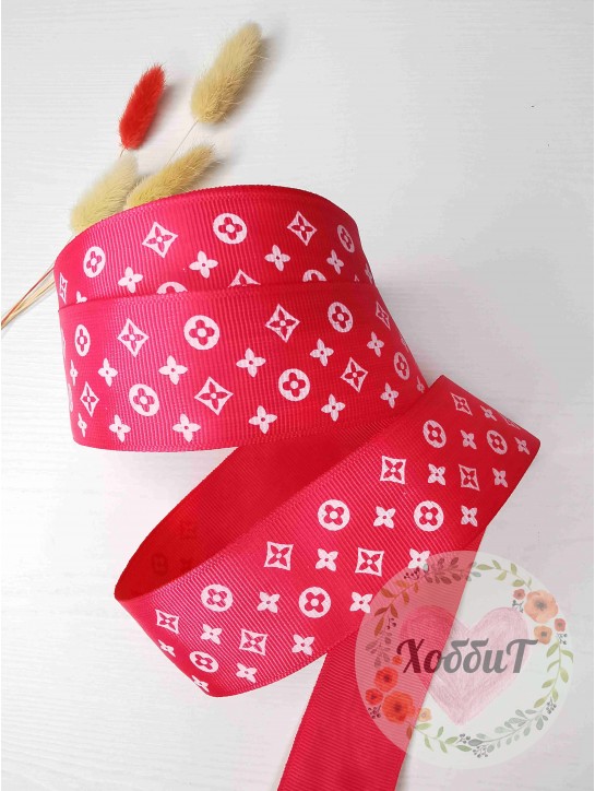 Лента репсовая с рисунком "Луи Витон" 4см. (фукси)